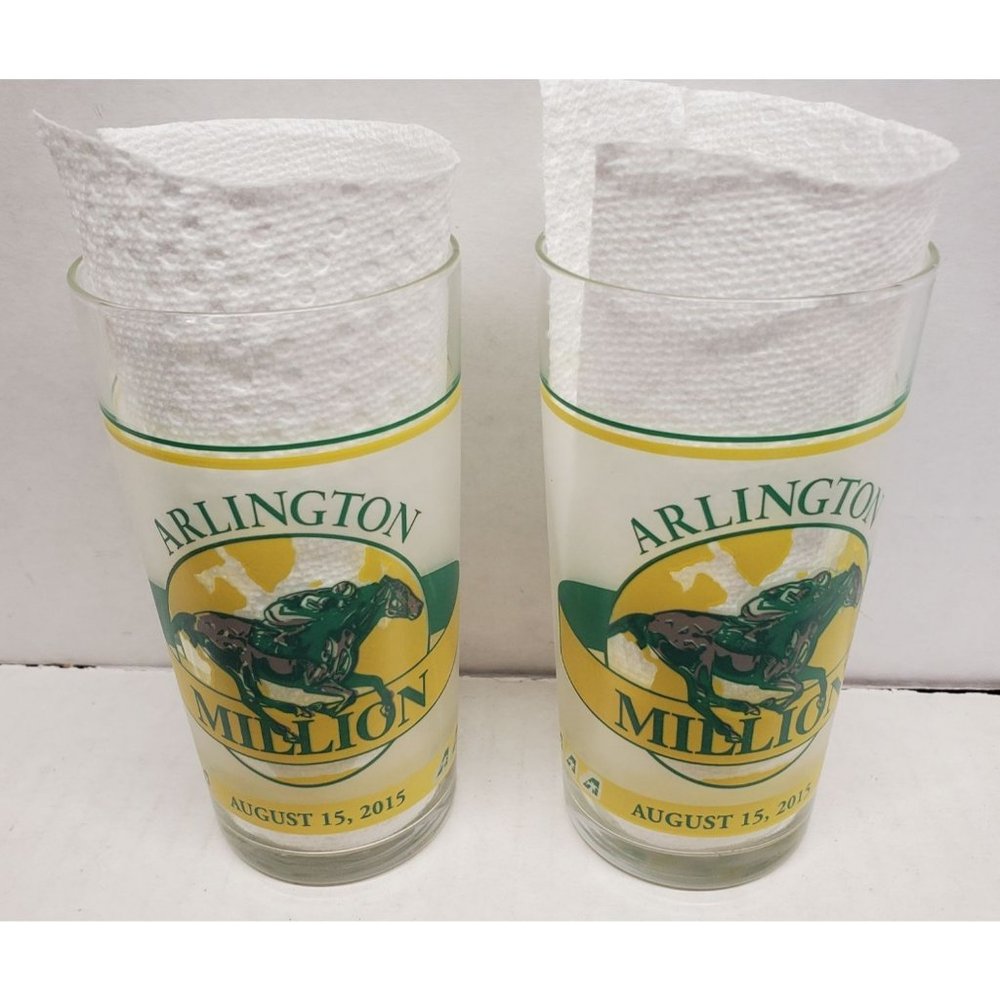 2015 Arlington  Million Glasses-Set of 2-closed Arlington Park Horse Race Track